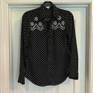 Express Black and White Polka Dot Button Down Shirt